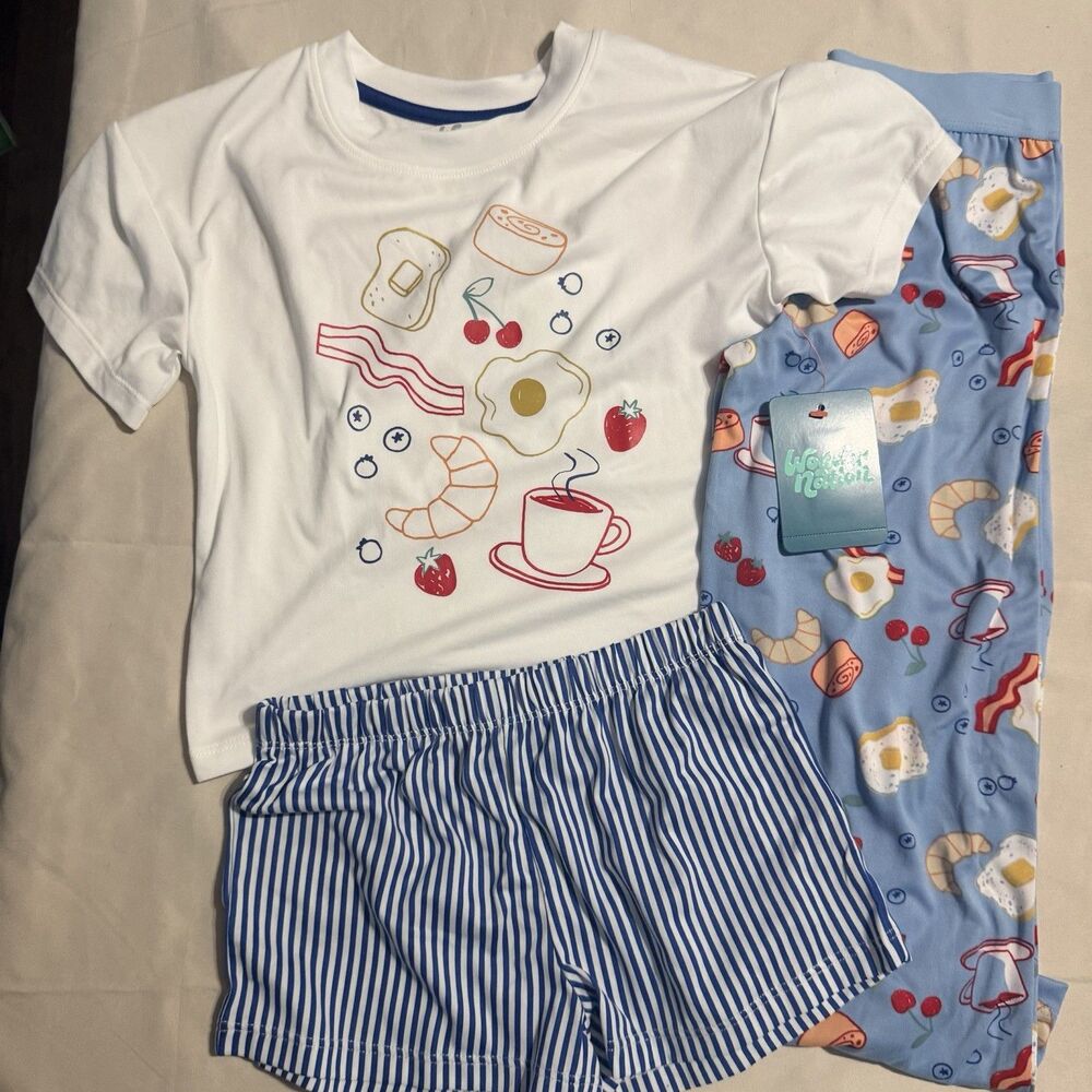 Wonder Nation  Breakfast Boys Short  Sleeve Pajamas Set 3-Pcs- Size 4-5-NEW